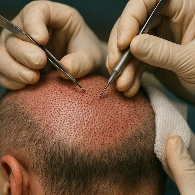 A-mans-scalp-undergoing-FUE-hair-transplant - Beyond Stem Cells A-mans-scalp-undergoing-FUE-hair-transplant