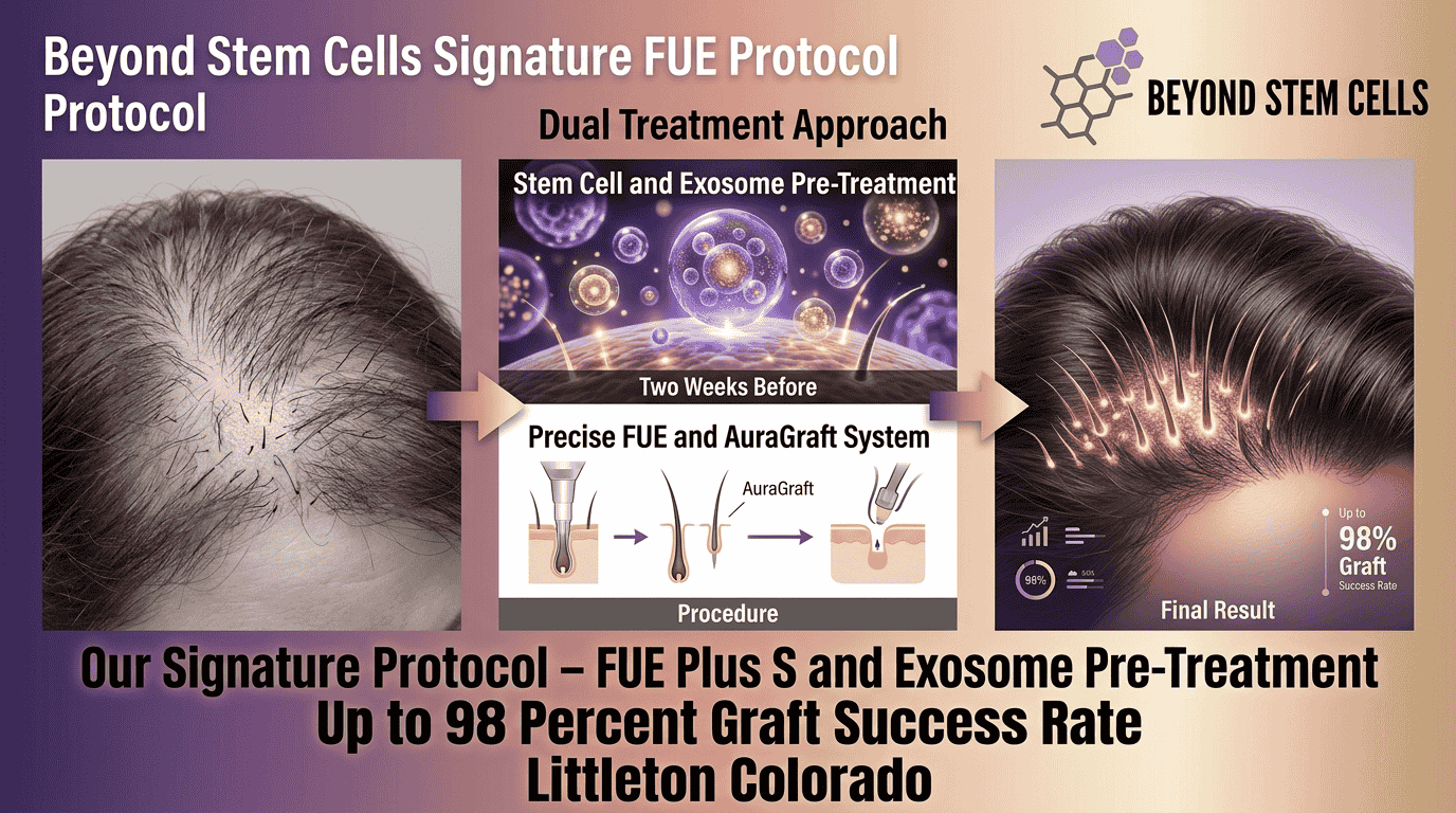 Comparison of FUE, FUT, PRP and stem cell hair restoration methods at Beyond Stem Cells Medical Spa in Littleton, Colorado