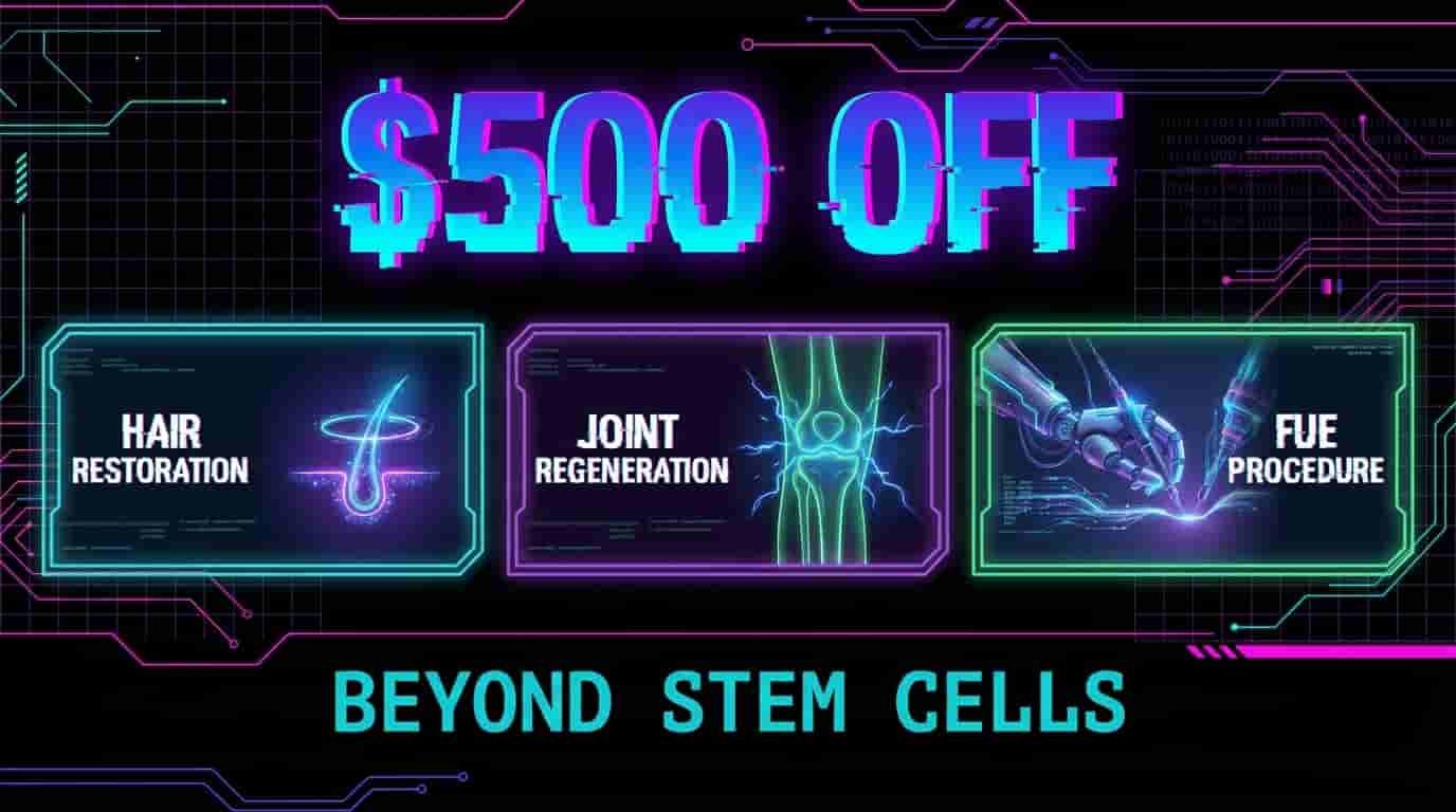 $500 off hair restoration, joint regeneration, and FUE procedures at Beyond Stem Cells