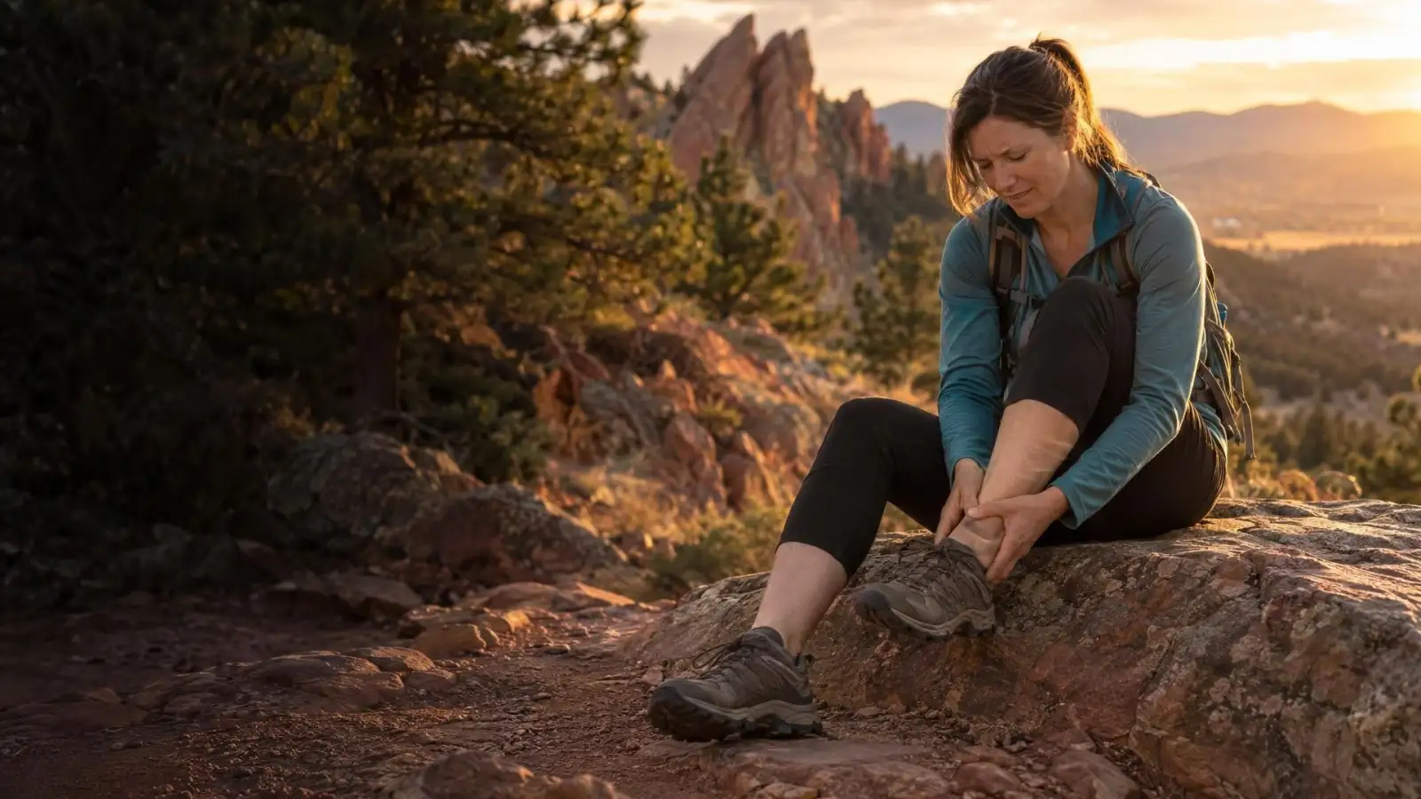 Hiker checking an ankle on a Colorado trail
